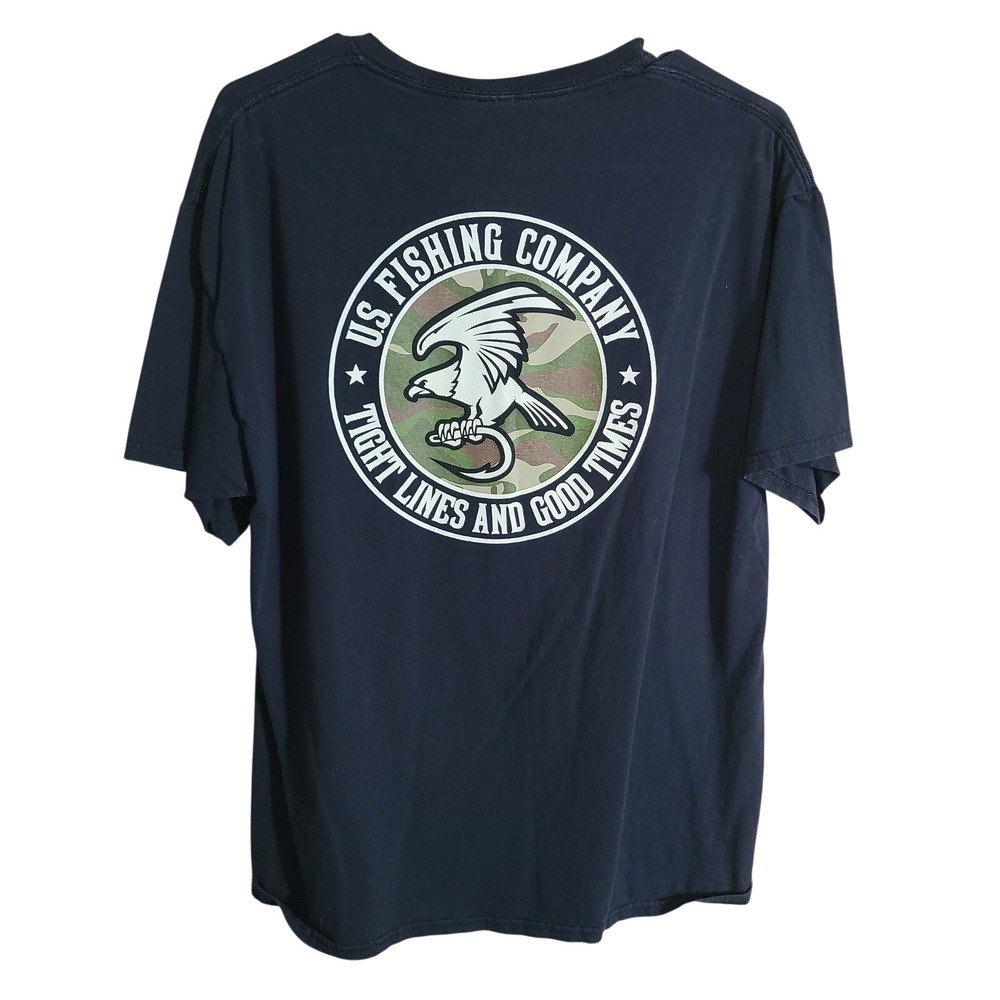 U.S. Fishing Company T-Shirt Men Large Black‎ Good Graphic Eagle Camo USA